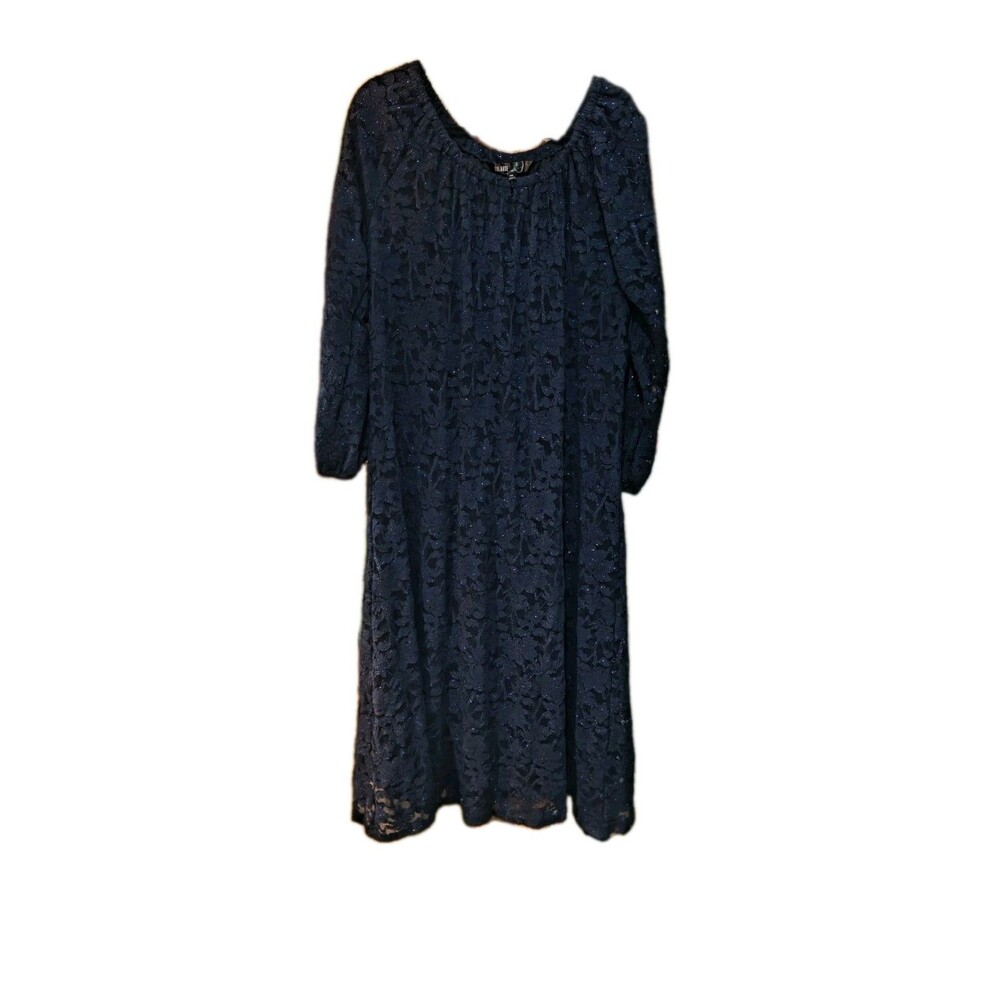 Lularoe Women's 2XL Evening Event Navy Sparkle Midi Dress Sheer Lined Lace